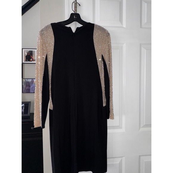 Xscape Black Beaded Illusion Long Sleeve Sheath Dress Size 14 Cocktail Party - Picture 9 of 10